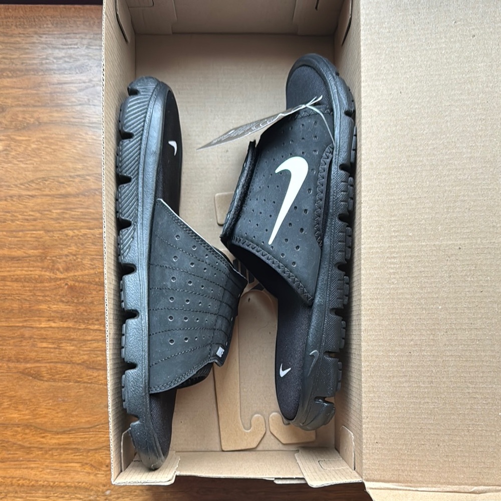 Nike Black Slides with White Swoosh